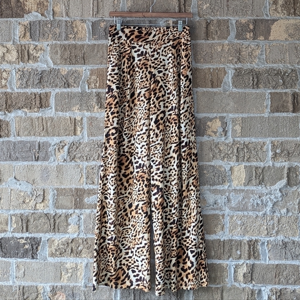INC High Rise Wide Leg Linen Pants Size 2 Leopard